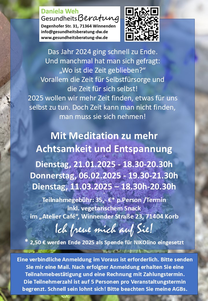 Meditation im 1. Quartal 2025 im Atelier Café in Korb